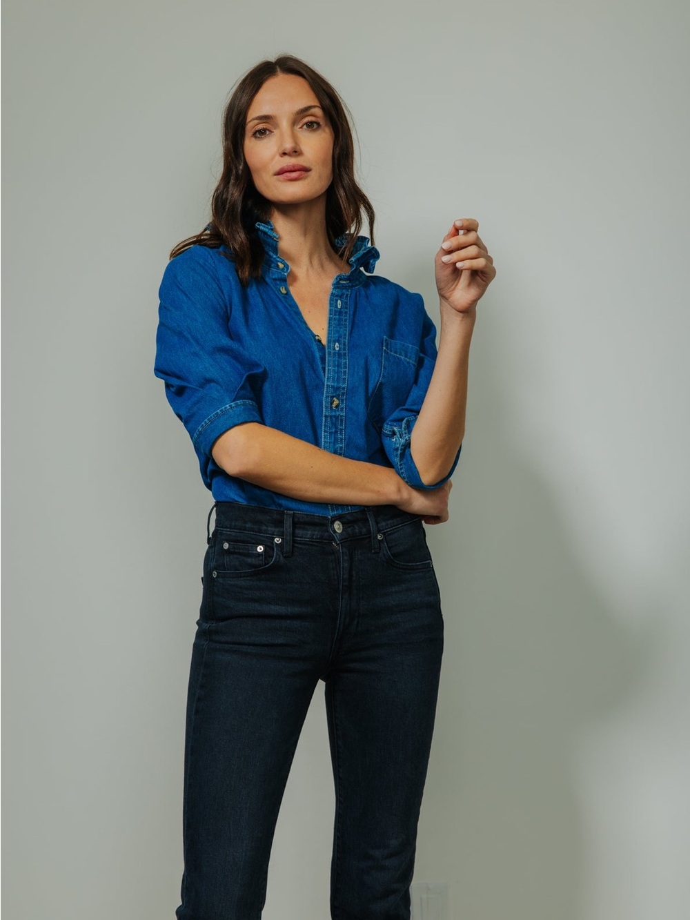 KMJ Southern Lover Denim Denim Ruffle Button-Front Shirt - Picture 6 of 10